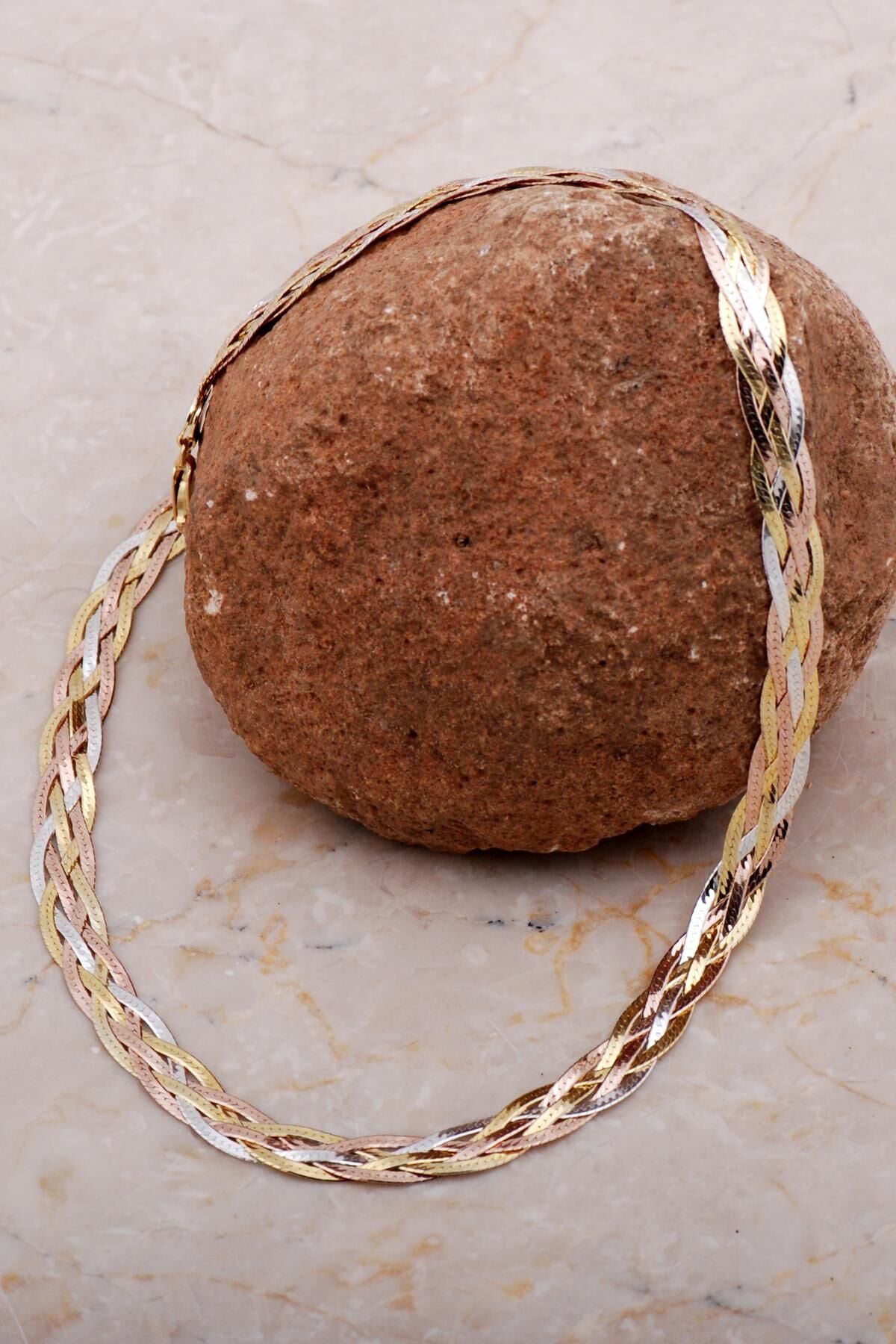 İtalyan Ezme 9 Mm Altın Kaplama Rose Gümüş Kolye 7924