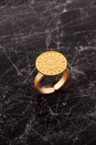 Anadolu Motifli Elişi Altın Kaplama Gümüş Çiçek Yüzük 5974