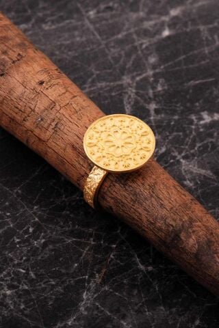 Anadolu Motifli Elişi Altın Kaplama Gümüş Çiçek Yüzük 5974