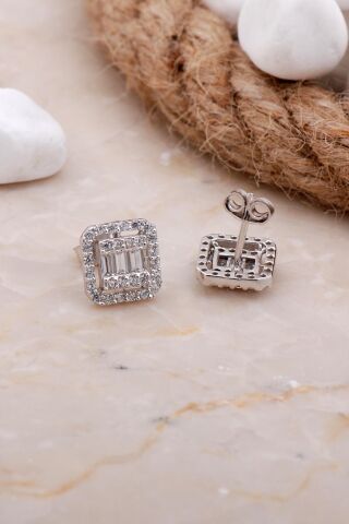 Baget Rodyumlu Gümüş Küpe 5814