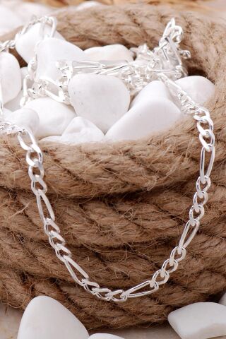 Figaro 4 mm 55 cm Gümüş Erkek Zincir Kolye 7637