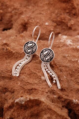 Midyat Hasırı Elişi Laleli Tasarım Gümüş Küpe 6904