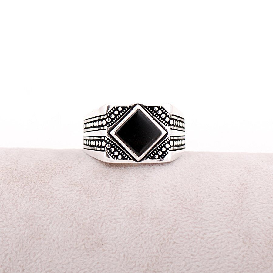 Onix Taşlı Tasarım Gümüş Erkek Yüzük 1199