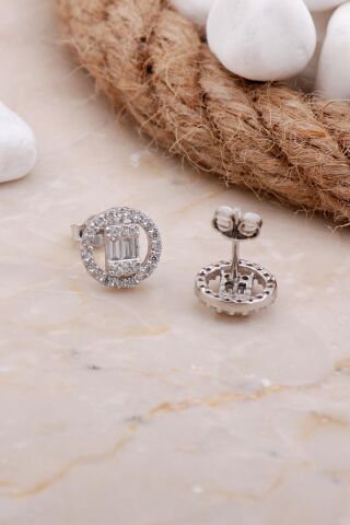 Baget Rodyumlu Gümüş Küpe 5816