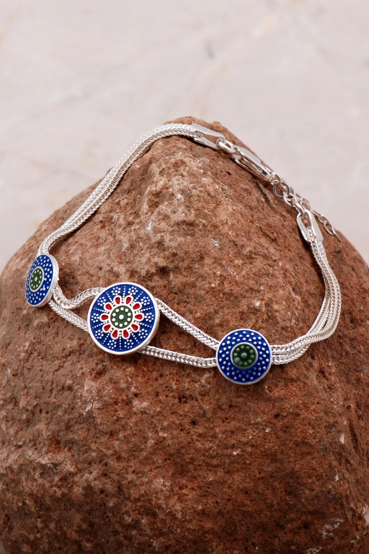 Mardin Güneşi Mineli Elişi Hasır 925 Ayar Gümüş Bileklik 4288