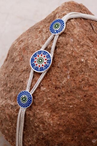 Mardin Güneşi Mineli Elişi Hasır 925 Ayar Gümüş Bileklik 4288