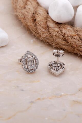 Baget Damla Rodyumlu Gümüş Küpe 5817