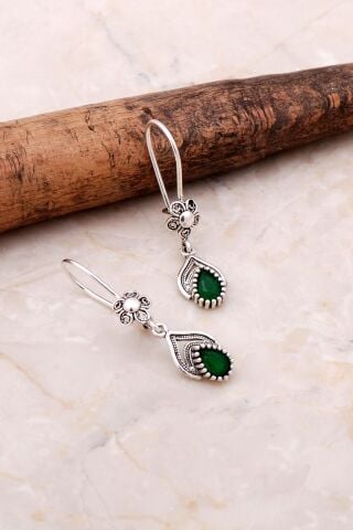 Telkari İşlemeli Elişi Gümüş Kök Zümrüt Küpe 5072