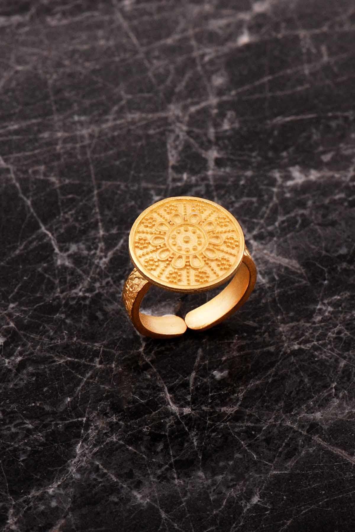 Mardin Güneşi Elişi Altın Kaplama 925 Ayar Gümüş Yüzük 5976