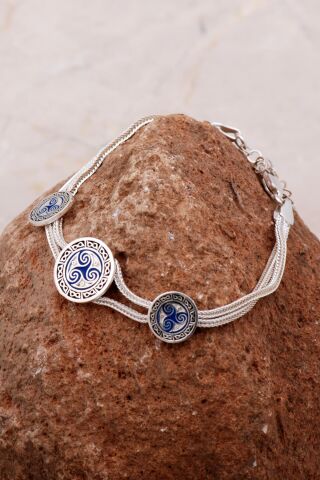 Desenli Mineli Elişi Hasır Gümüş Bileklik 4289