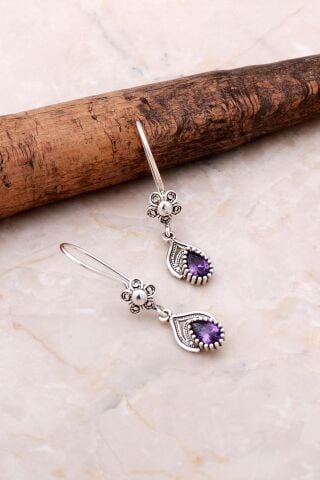 Telkari İşlemeli Elişi Gümüş Ametist Küpe 5073