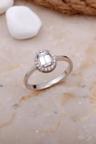Baget Oval Rodyumlu Gümüş Yüzük 3645