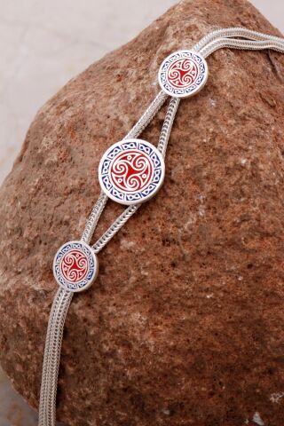 Desenli Mineli Elişi Hasır Gümüş Bileklik 4290