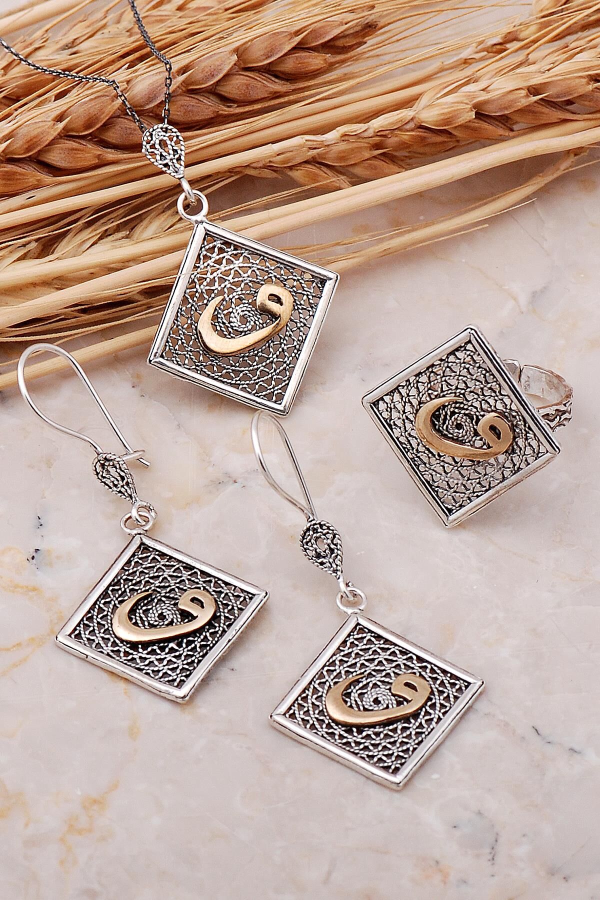 Vavlı Telkari Elişi Gümüş Set 2397
