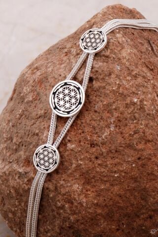 Yaşam Çiçeği Elişi Hasır Gümüş Bileklik 4292