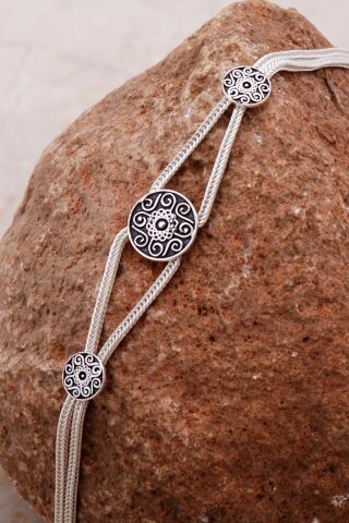 Anadolu Motifli Elişi Hasır Gümüş Bileklik 4293
