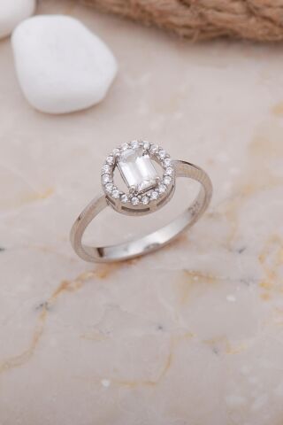 Baget Yuvarlak Rodyumlu Gümüş Yüzük 3648