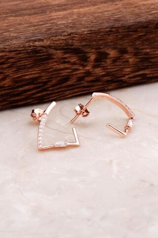 Rose Gümüş Tasarım Baget Küpe 4859