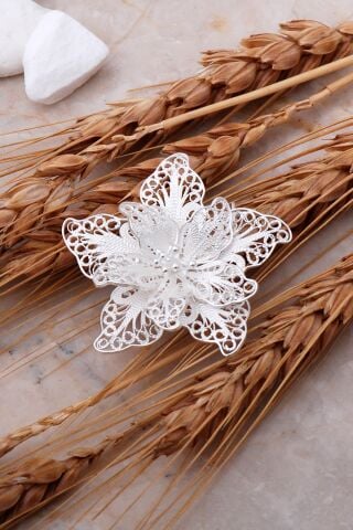 Çiçekli Telkari Elişi Gümüş Broş 339