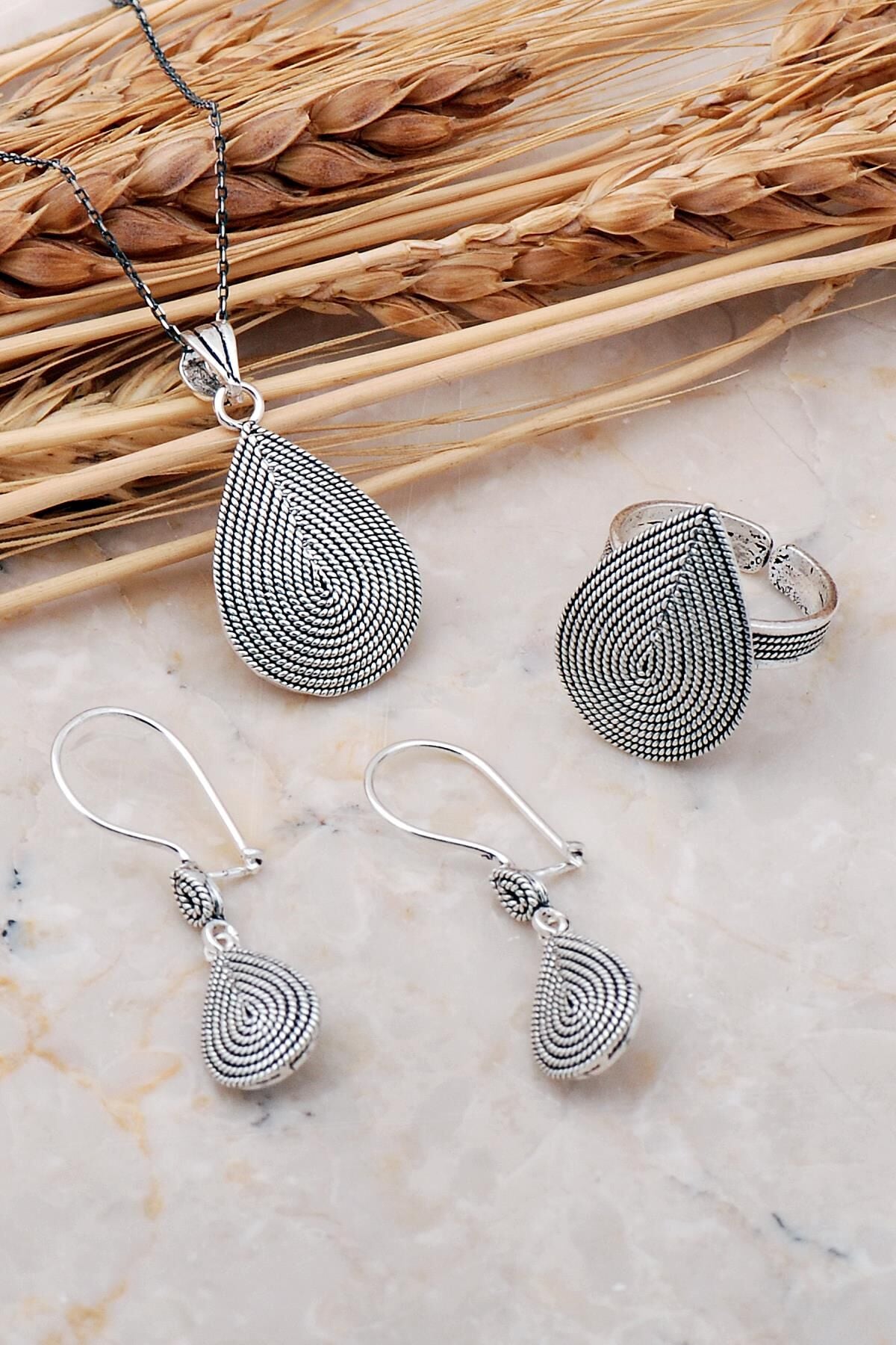 Damla Telkari Elişi Gümüş Set 2400