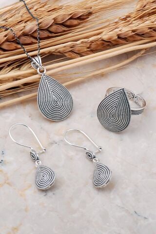 Damla Telkari Elişi Gümüş Set 2400