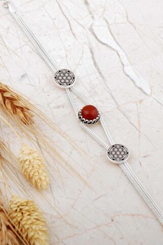 Midyat Hasırı Akik Taşlı Yaşam Çiçeği Gümüş Bileklik 4791