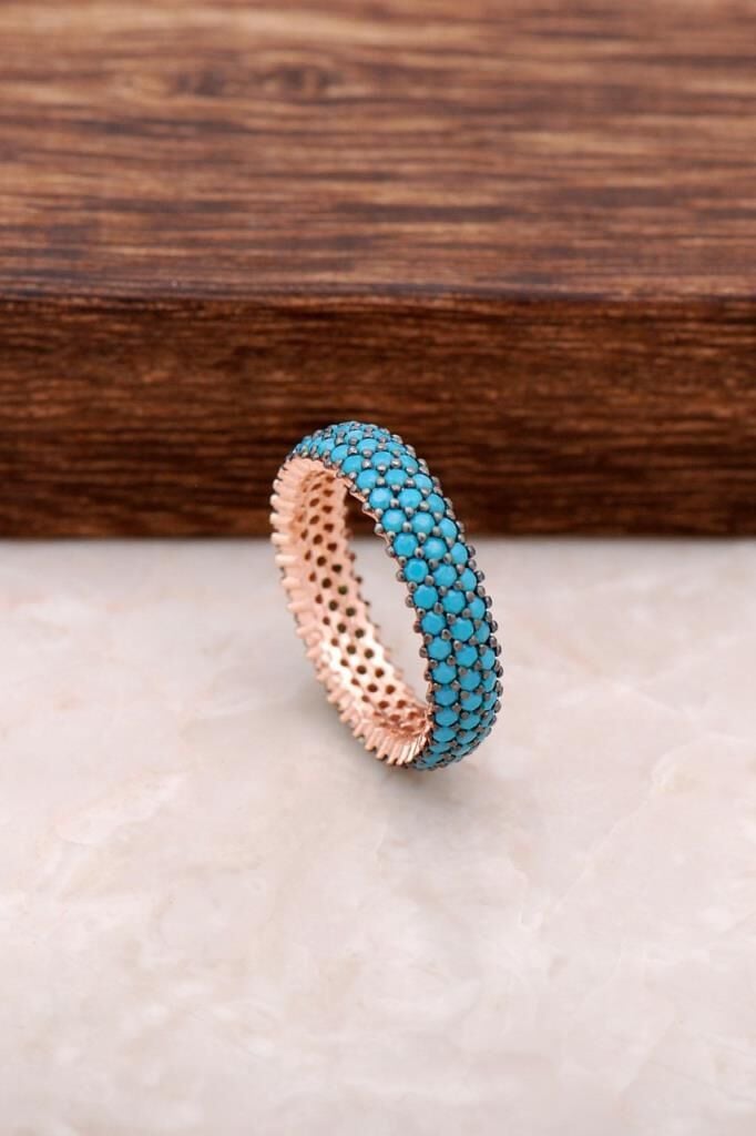 Nano Turkuaz Taşlı Tamtur Gümüş Yüzük 1154