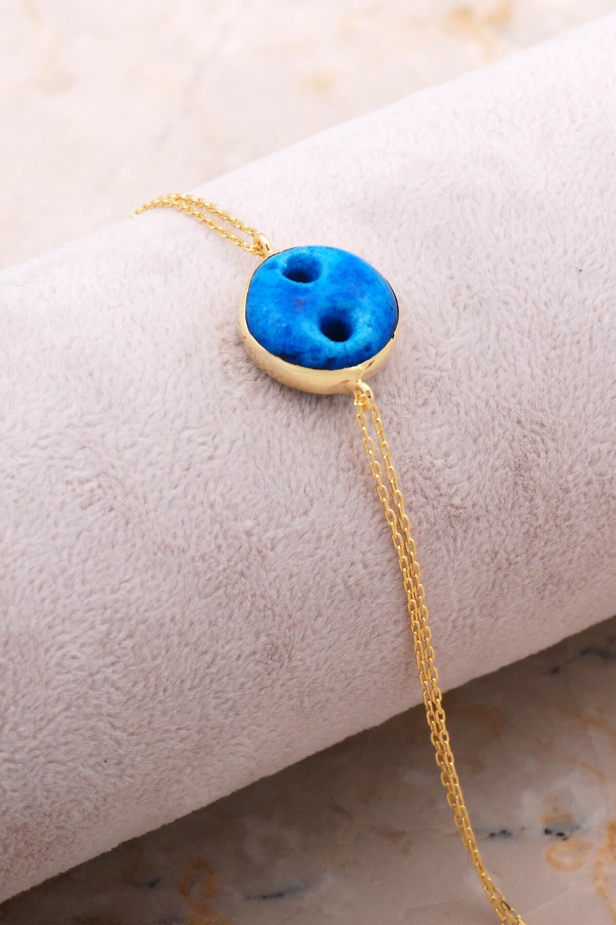 Süryani Nazar Boncuğu Altın Kaplama Gümüş Bileklik 4295