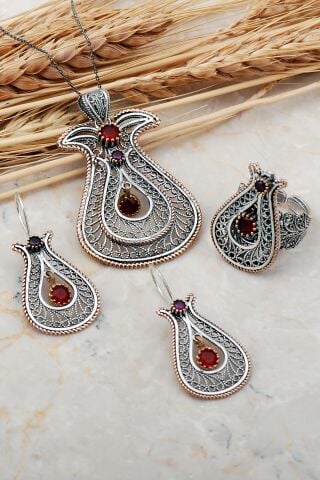 Laleli Telkari Elişi Gümüş Set 2401