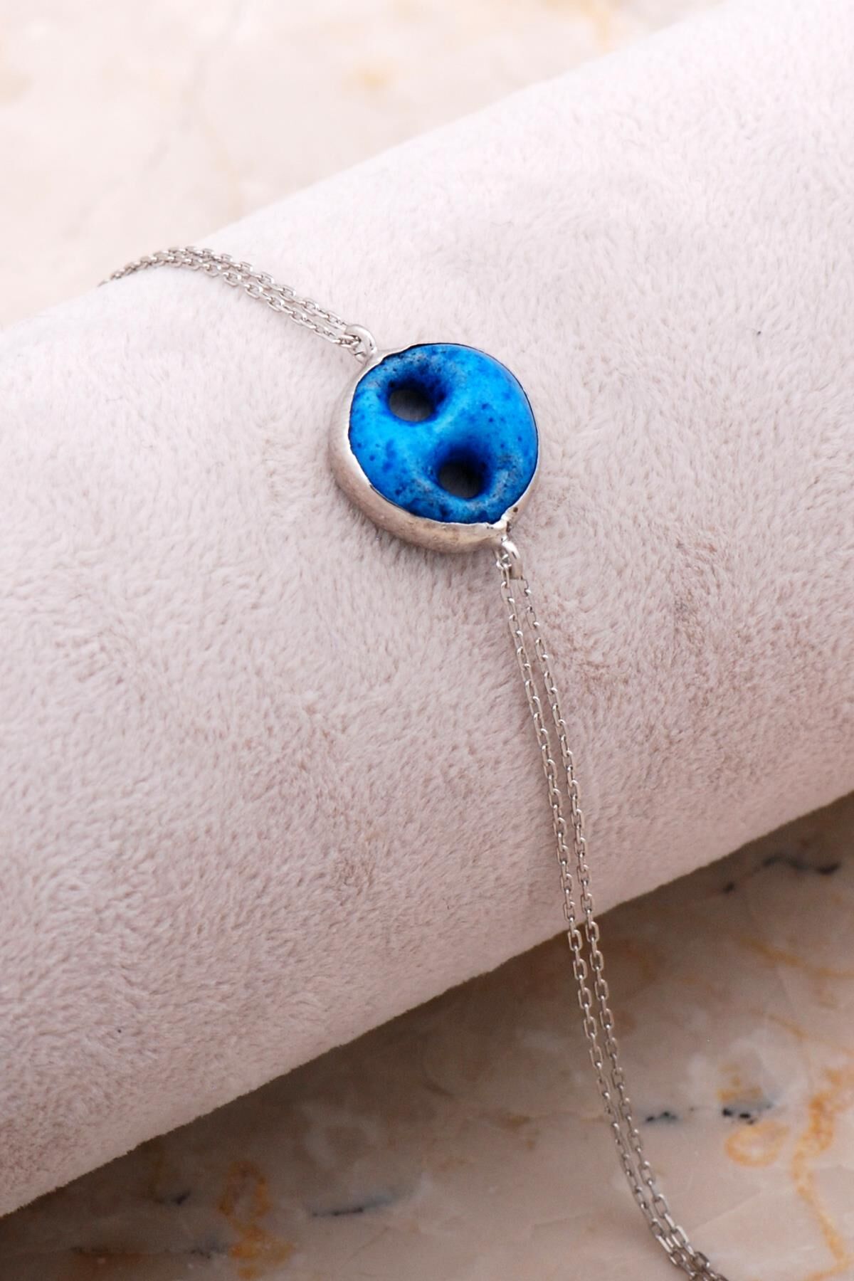 Süryani Nazar Boncuğu Rodyumlu Gümüş Bileklik 4296