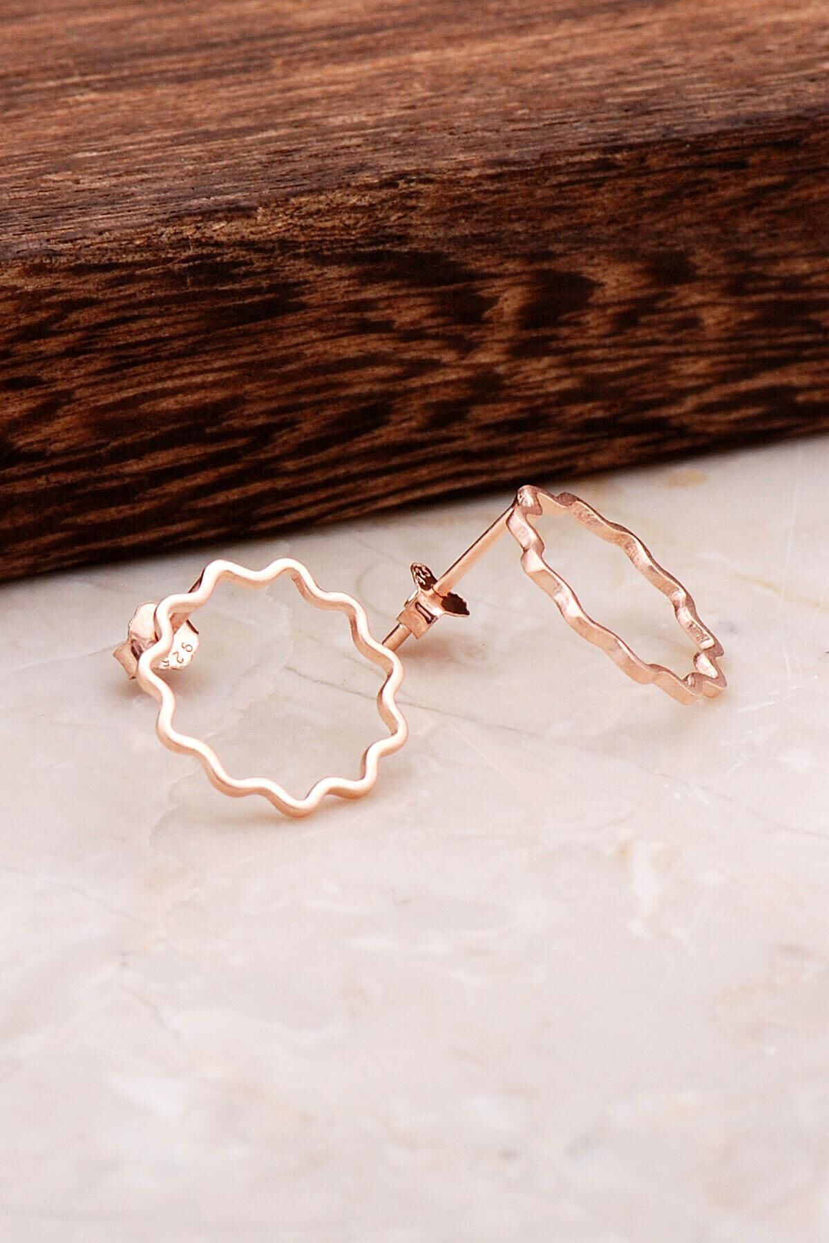 Rose Gümüş Halka Küpe 4862