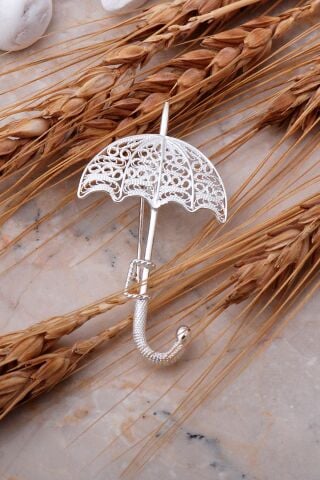 Şemsiye Telkari Elişi Gümüş Broş 341
