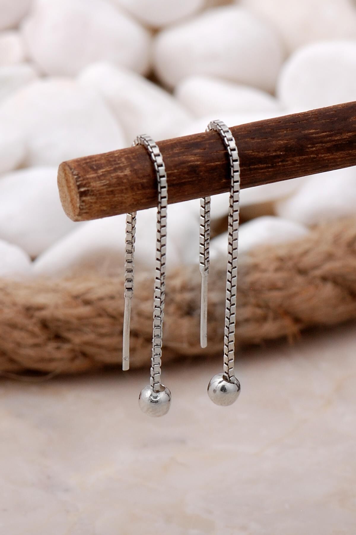 4 mm Top Gümüş Zincir Küpe 5288