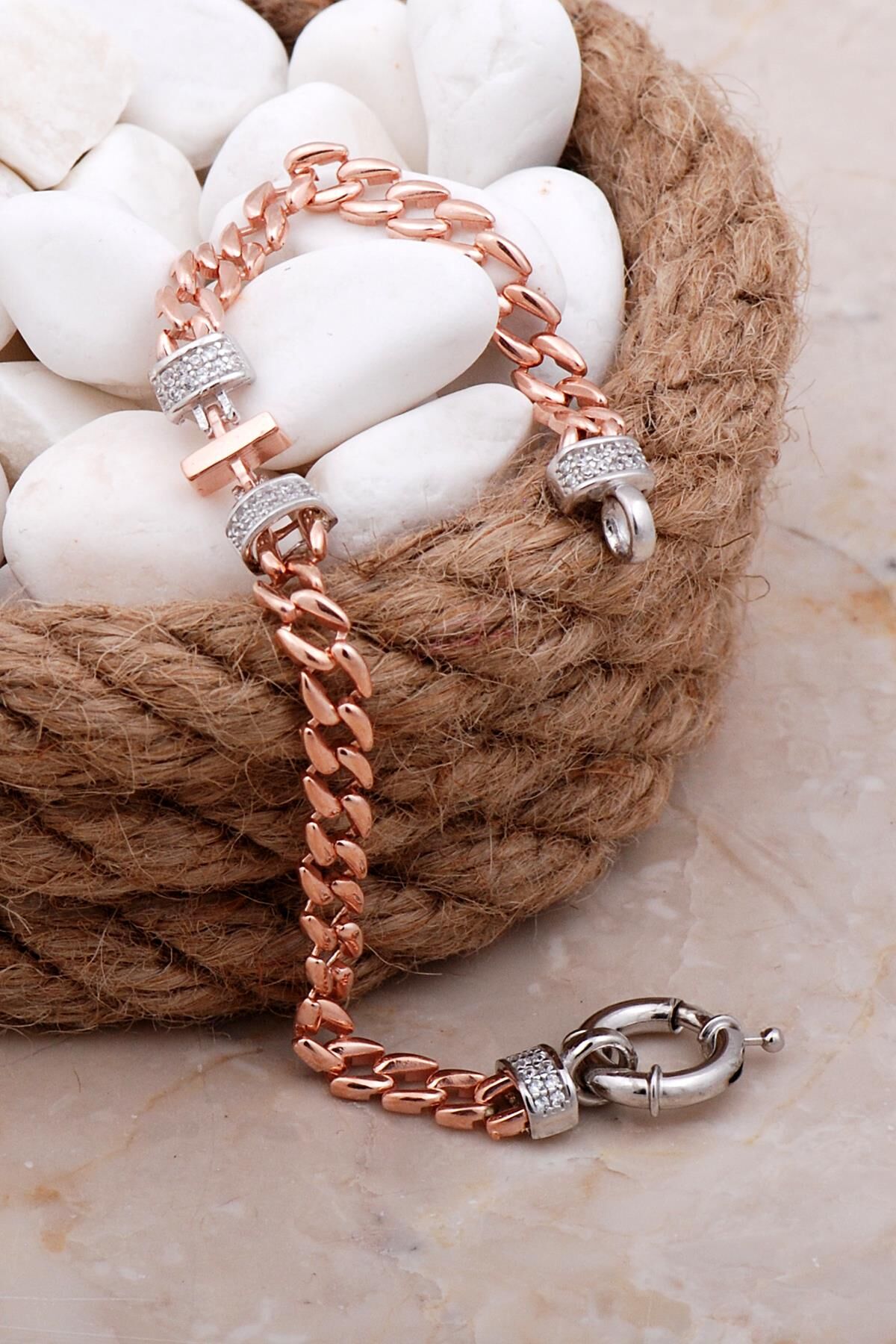 I Harfli Gumet Rose Gümüş Bileklik 4064
