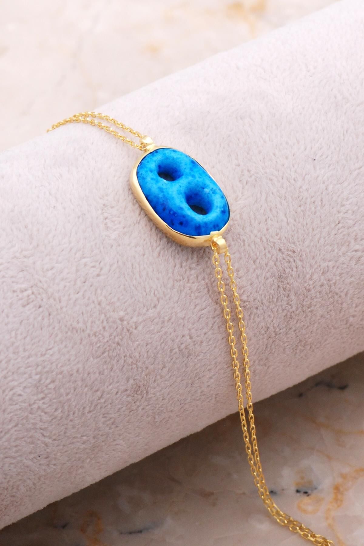 Süryani Nazar Boncuğu Altın Kaplama Gümüş Bileklik 4298