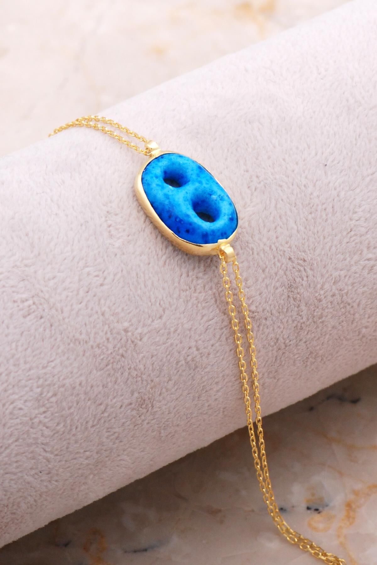 Süryani Nazar Boncuğu Altın Kaplama Gümüş Bileklik 4298