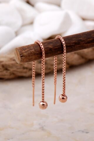 4 mm Top Rose Gümüş Zincir Küpe 5289