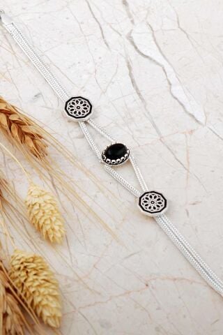 Midyat Hasırı Oniks Taşlı Anadolu Motifli Gümüş Bileklik 4795