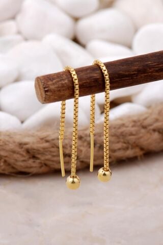 4 mmTop Altın Yaldızlı Gümüş Zincir Küpe 5290