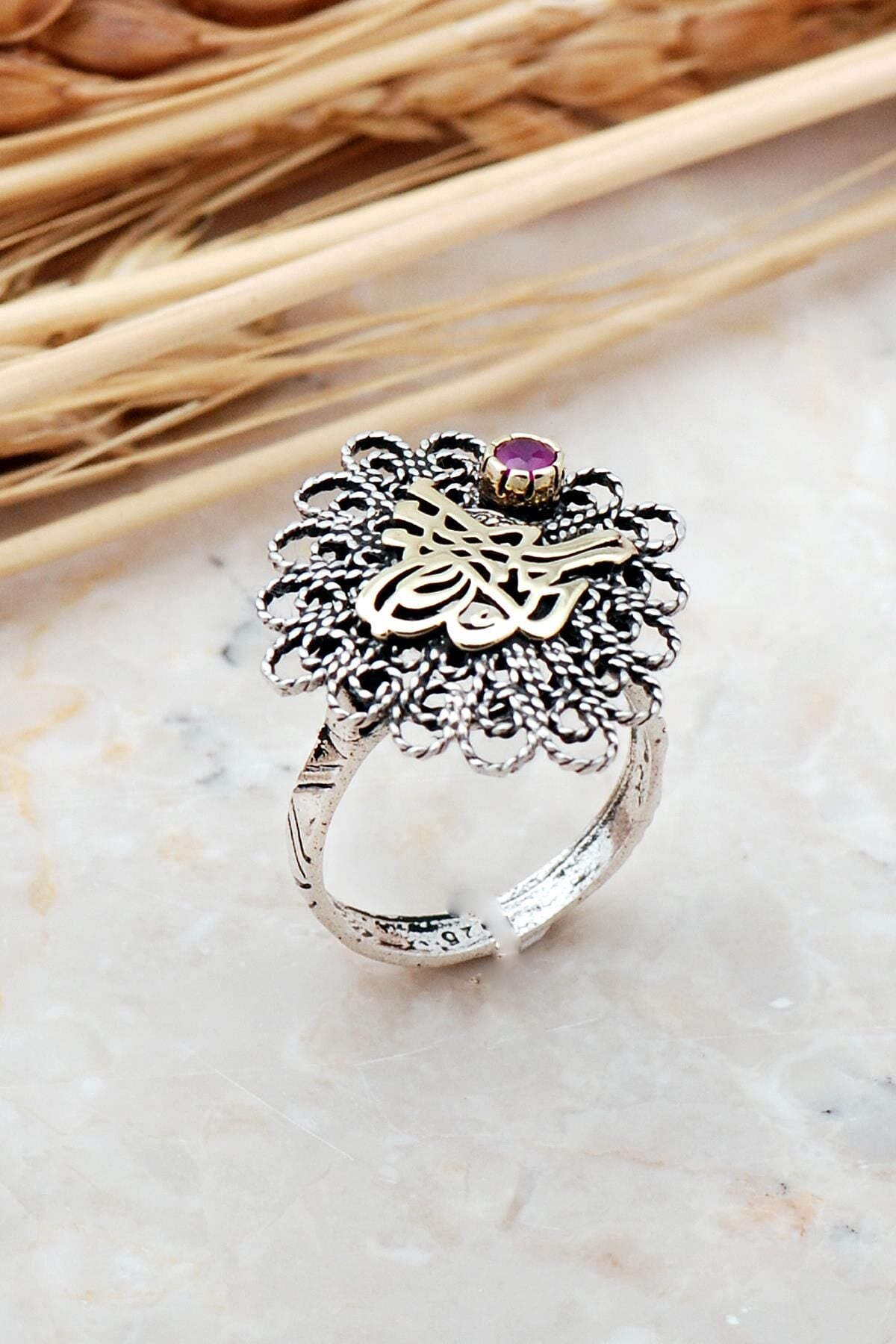 Osmanlı Tuğralı Telkari Elişi Gümüş Yüzük 3226