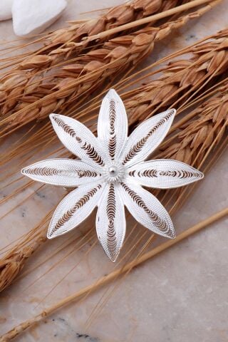 Papatya Telkari Elişi Gümüş Broş 346