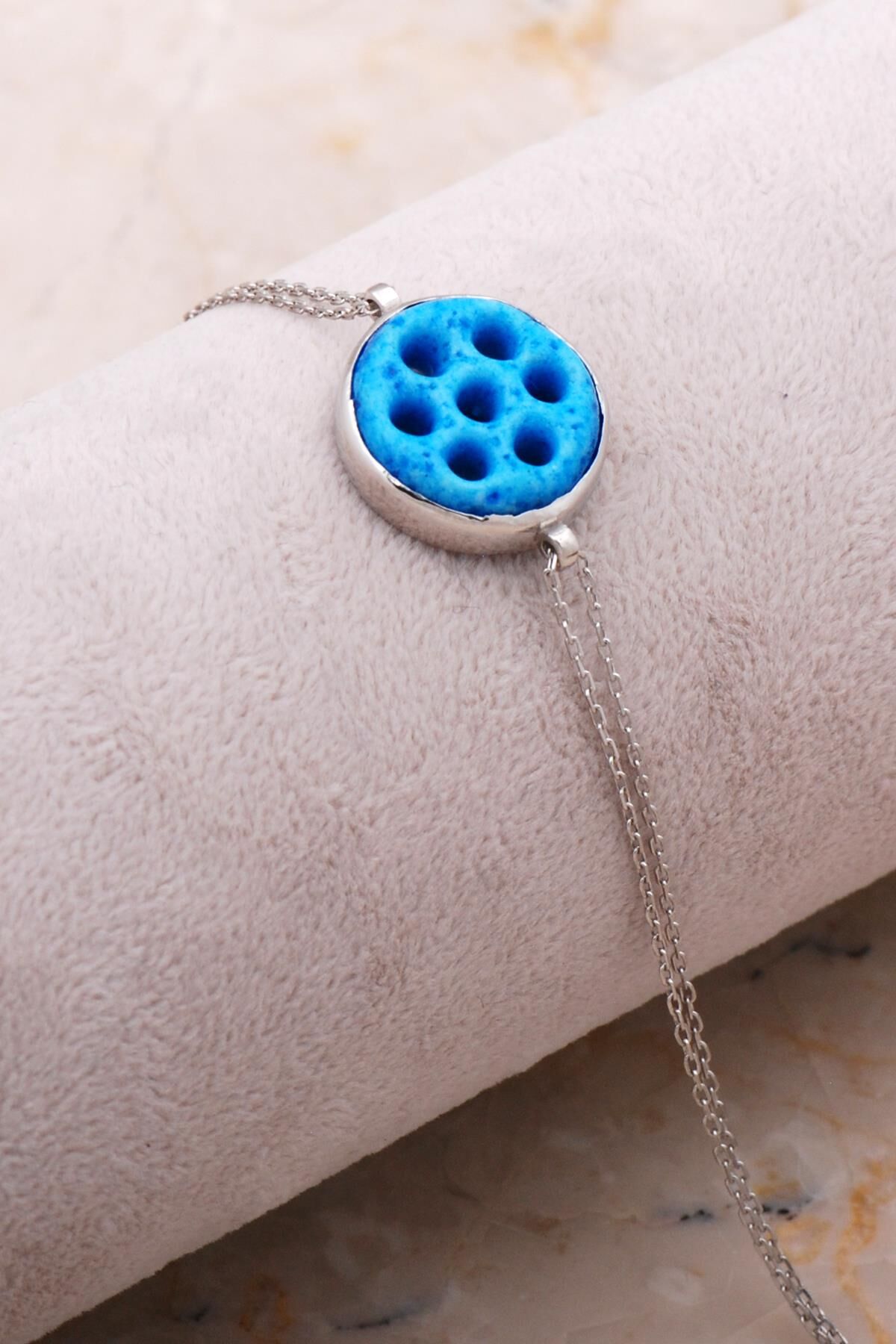 Süryani Nazar Boncuğu Rodyumlu Gümüş Bileklik 4302