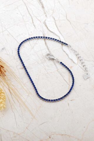 Safir Taşlı Su Yolu İnce Rodyumlu Gümüş Bileklik 4799