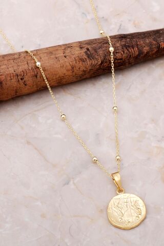 Altın Yaldızlı Gümüş Dorissa Madalyon Kolye 6917