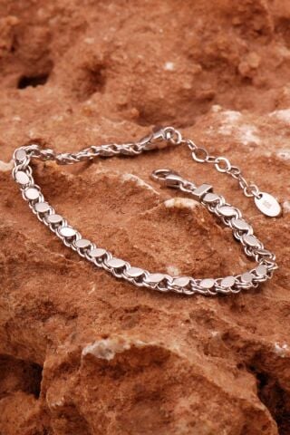 Gümüş Rodyumlu Pullu Arpa Zincir Bileklik 4614