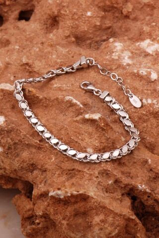 Gümüş Rodyumlu Pullu Arpa Zincir Bileklik 4614