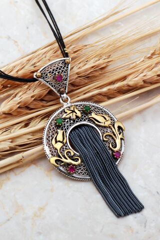 Lale Telkari Elişi Püsküllü Gümüş Kolye 7398