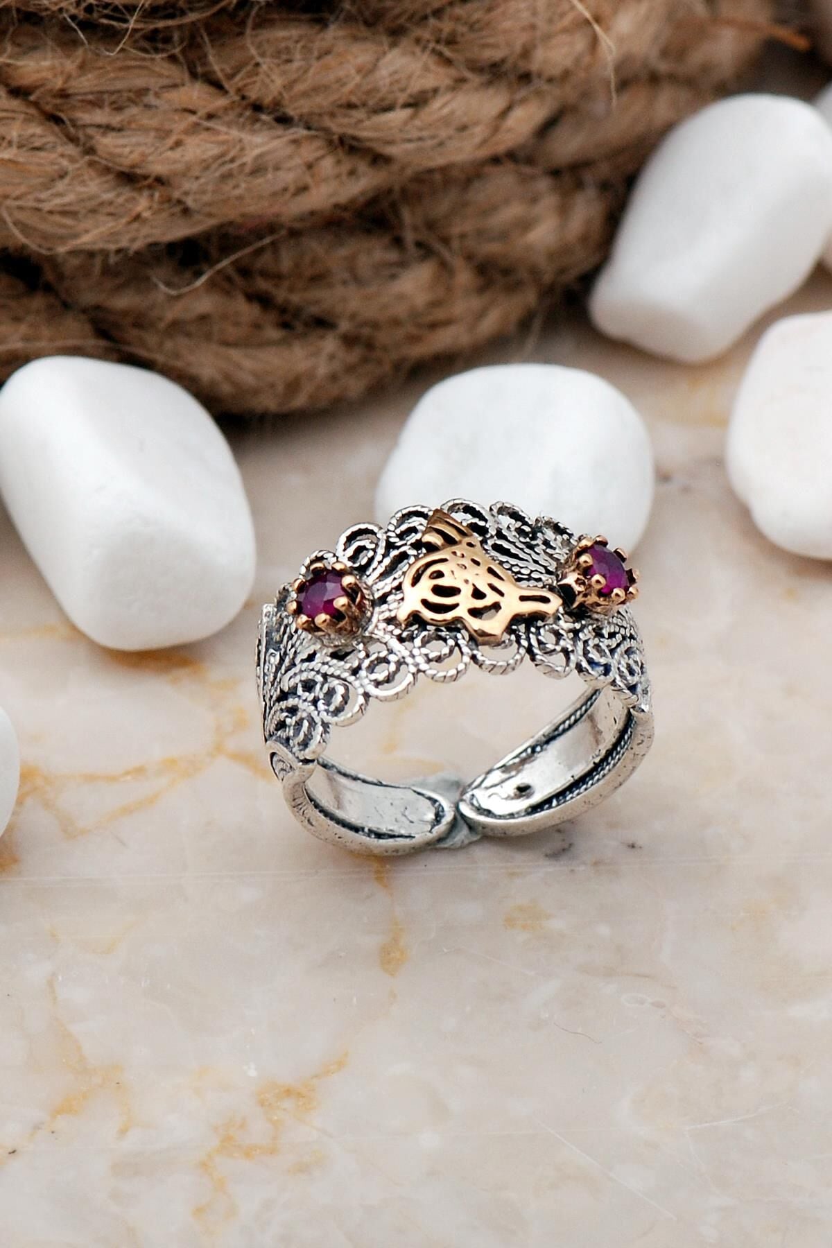 Osmanlı Tuğralı Telkari Elişi Gümüş Yüzük 23