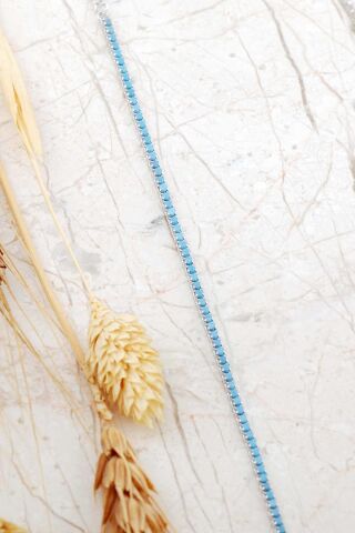 Turkuaz Taşlı Su Yolu İnce Rodyumlu Gümüş Bileklik 4800