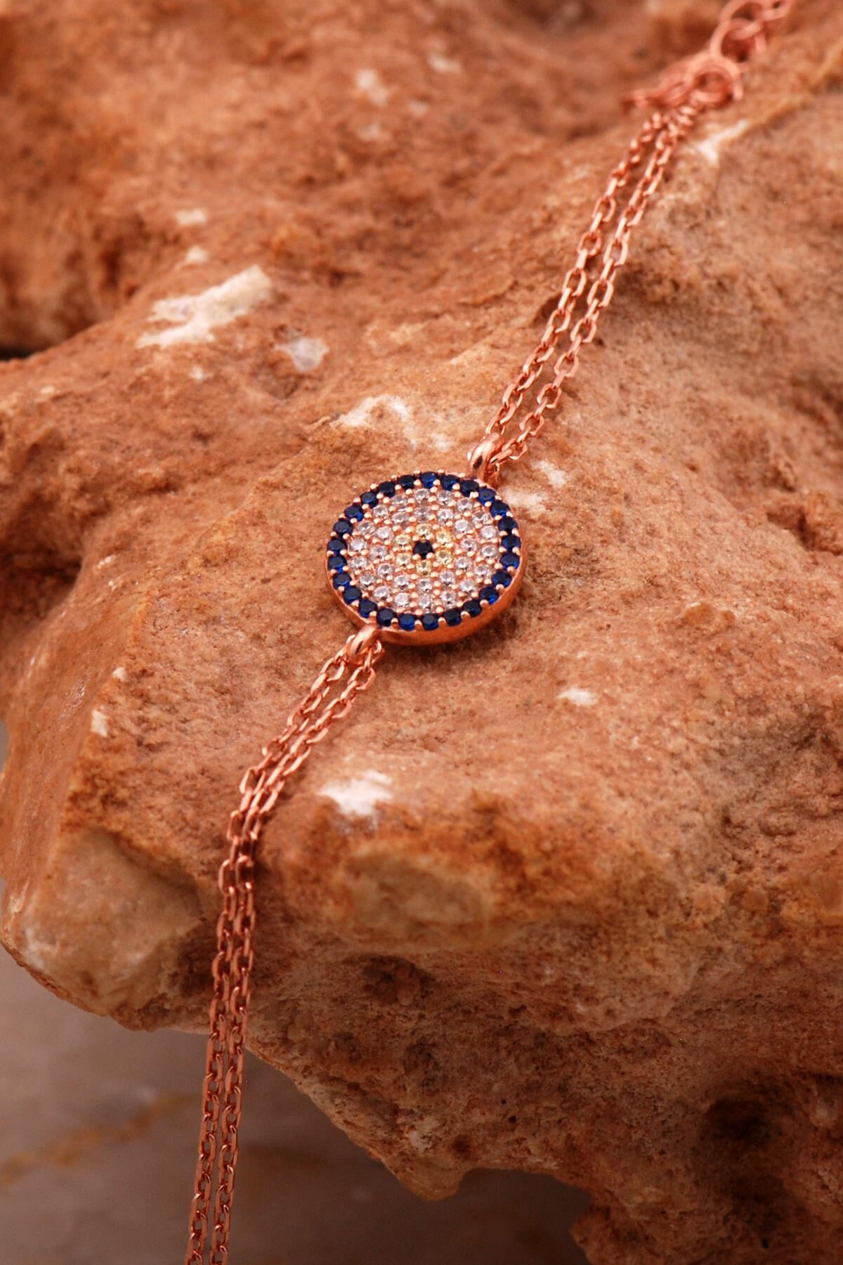 Nazar Boncuklu Rose Gümüş Bileklik 4615